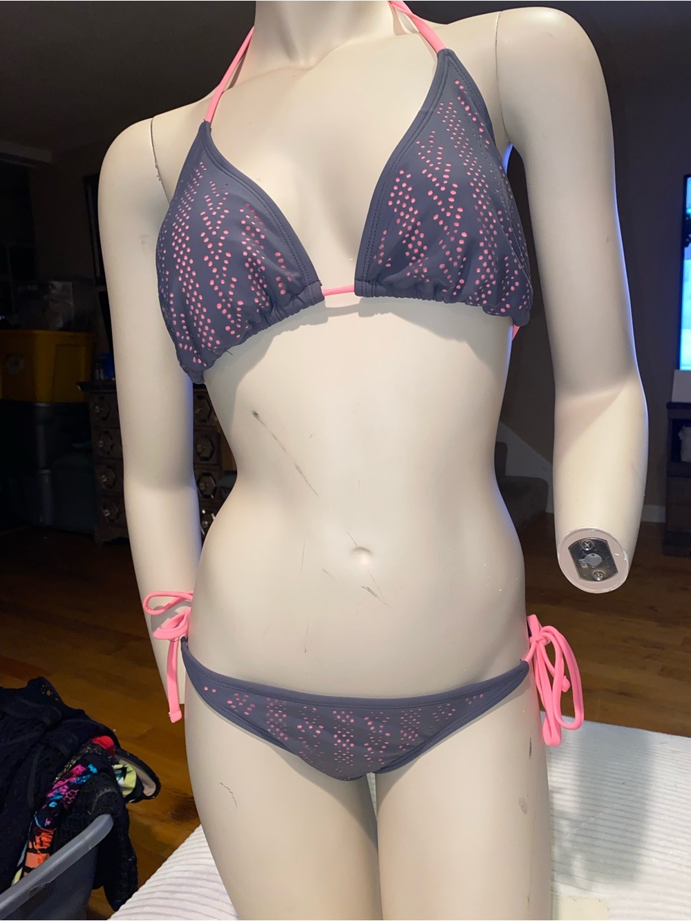 Women's Gray & Pink Triangle Bikini Two-Piece Swimsuit